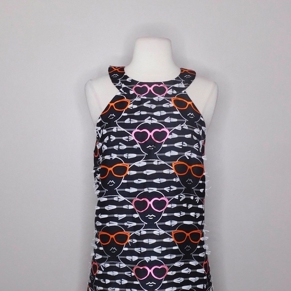NWT!! Anthropologie HUTCH Sunglass Shift Dress Embroidered Faces Clip Dot Dress - Picture 4 of 16